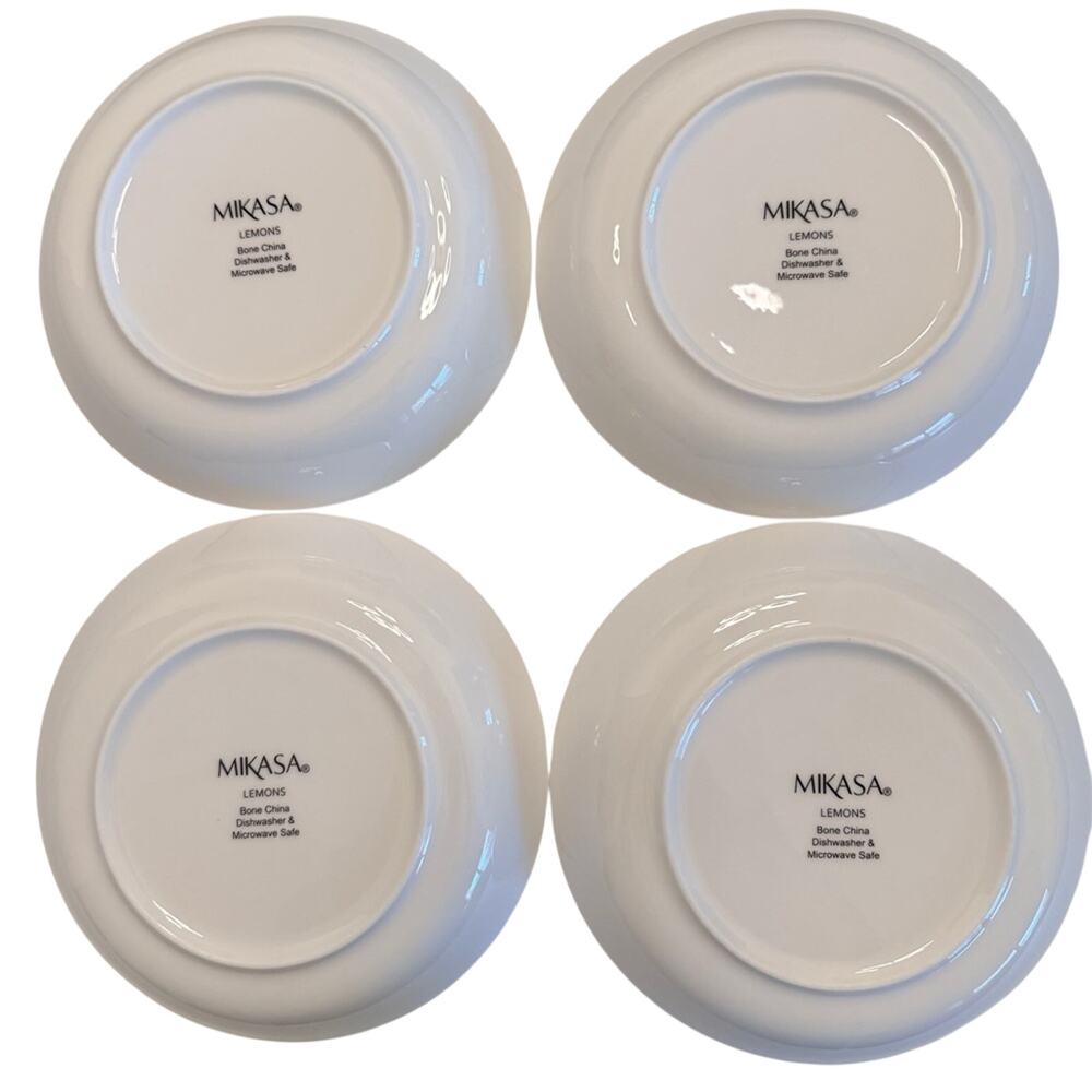 Mikasa Bone China Lemons Yellow Green Pasta Bowls 8.5” Diameter NEW Set of 4 - Picture 4 of 5